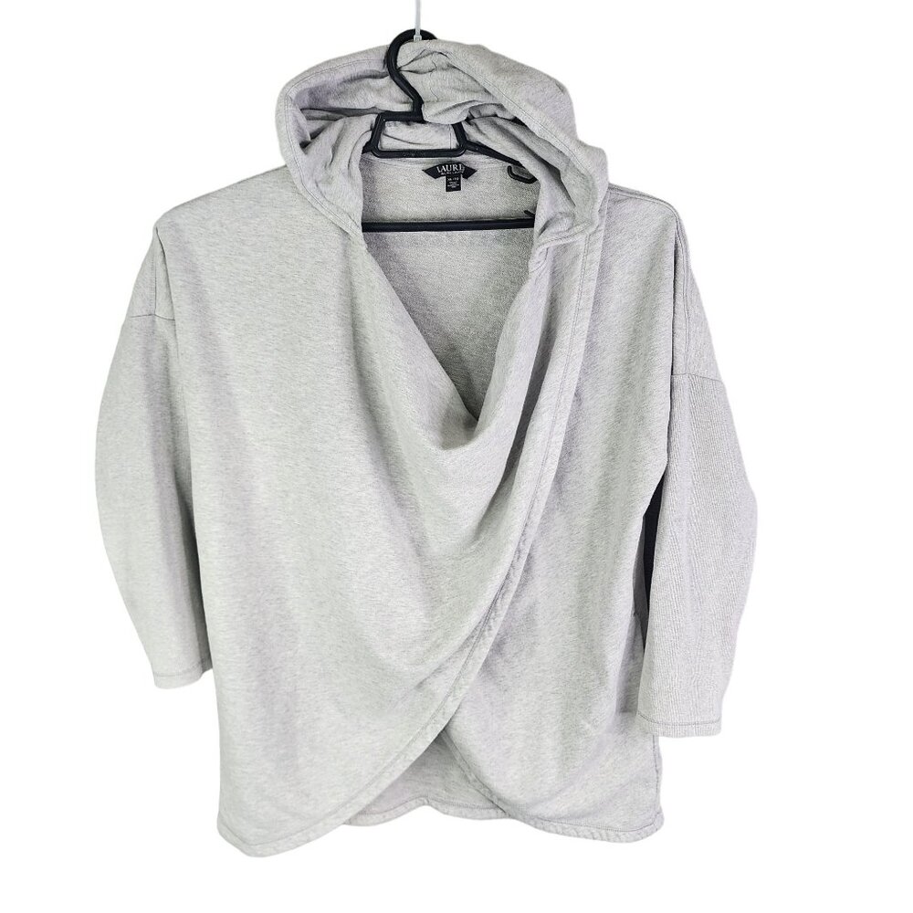Womens Gray Lauren Ralph Lauren Hooded Drape Front Sweatshirt Long Sleeve XL